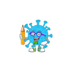 Coronavirus backteria student cartoon character studying with pencil