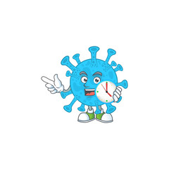 Coronavirus backteria mascot design concept holding a circle clock
