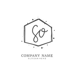 Handwritten initial letter S O SO for identity and logo. Vector logo template with handwriting and signature style.