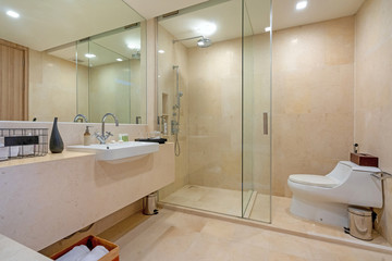 Bathroom with separated shower, toilet and basin