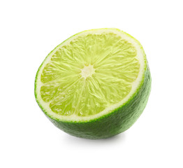 Half of green lime on white background