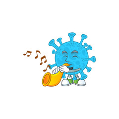 A brilliant musician of coronavirus backteria cartoon character playing a trumpet