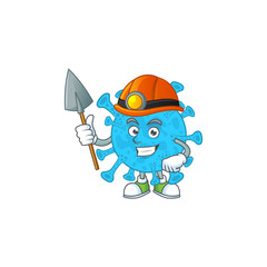 cartoon character design of coronavirus backteria work as a miner
