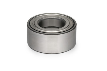 Isolate. Metal ball bearing. Close-up. White background. Horizontal view.