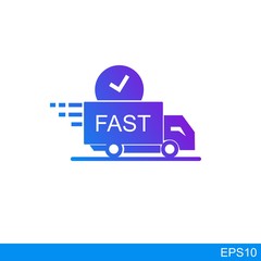 A delivery truck icon with a clock on it.Vector illustration