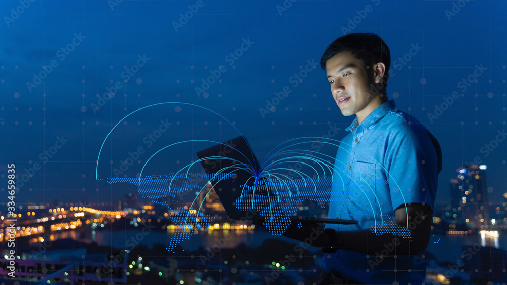 Poster big data , ai for communication technology for the internet of things business. global world network