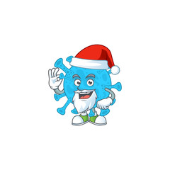 Friendly coronavirus backteria Santa cartoon character design with ok finger