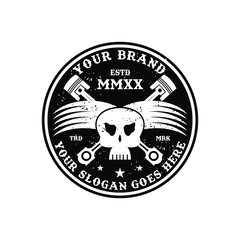 automotive skull and piston badge vector logo design