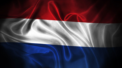 Close up waving flag of Netherland. National Netherland flag.