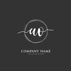 Handwritten initial letter A O AO for identity and logo. Vector logo template with handwriting and signature style.