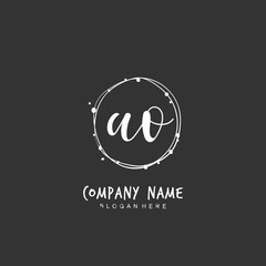 Handwritten initial letter A O AO for identity and logo. Vector logo template with handwriting and signature style.