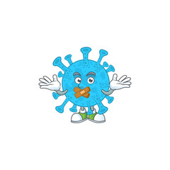Coronavirus backteria mascot cartoon design with quiet finger gesture