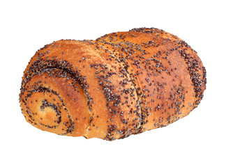 one roll with poppy seeds, isolated on a white background.