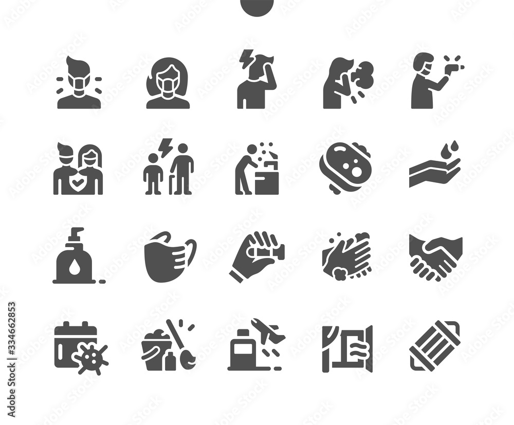 Poster coronavirus well-crafted pixel perfect vector solid icons 30 2x grid for web graphics and apps. simp