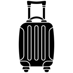 Black suitcase with wheels and telescopic handle silhouette icon isolated on white background.