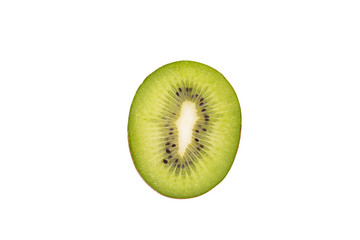 Single cross section of kiwi. Isolated on white background.