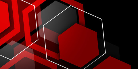  Abstract geometric overlapping red hexagon shape technology digital futuristic concept black background 