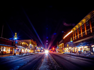 Fototapeta na wymiar Banff Avenue at Night - Banff, Alberta, Canada