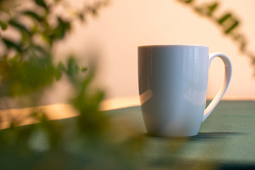 White mug on kitchen table