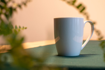 White mug on kitchen table