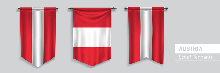 Set of Austria waving pennants on isolated background vector illustration