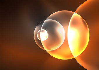 Glowing neon shiny transparent bubbles, glass circles or bio cell concept. Techno futuristic vector abstract background For Wallpaper, Banner, Background, Card, Book Illustration, landing page