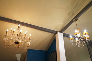 Interior ceiling design and decoration decorated with crystal antique chandeliers