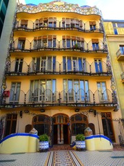 Europe, Spain, building facade in the city of Barcelona