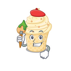 A creative vanilla ice cream artist mascot design style paint with a brush