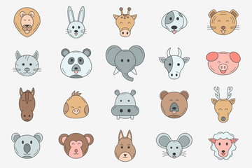 Animal Icons set - Vector color symbols of pets and wild beast for the site or interface