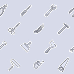 Work tool - Vector color background (seamless pattern) of hammer, wrench, screwdriver, pliers, spanner, drill, axe and knife for graphic design