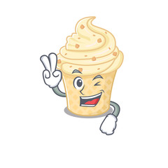 Happy vanilla ice cream cartoon design concept with two fingers