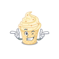 Cartoon design concept of vanilla ice cream with funny wink eye