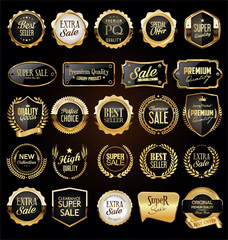Fototapeta premium Collection of golden badges and labels retro style