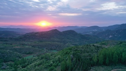 Beautiful landscape of sunrise over rural valley