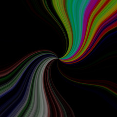 黒い背景に綺麗なパステル系の虹色のグラデーションのゆるやかな線の背景
