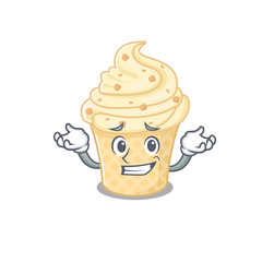 A picture of grinning vanilla ice cream cartoon design concept