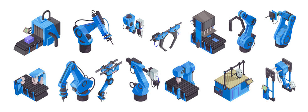 Isometric Robot Automation Color Icon Set