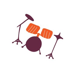 Single hand-drawn drum kit icon. Symbol of a musical instrument. Vector