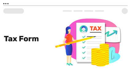 Tax form illustration set. Bright colorful storytelling. Isolated illustration for your design, infographic, landing page, app designing and animation.