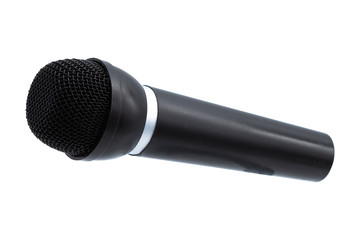 Black microphone isolated on a white background.