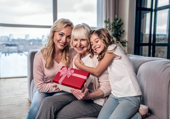 Women generation at home. Daughter, mother and grandmother spending time together. Celebrating Mother's Day