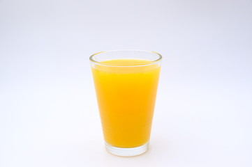 Orange juice glass, isolated on white background