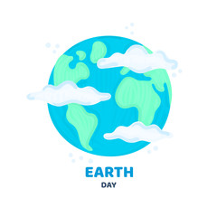 Earth day. Planet in clouds. Spring holiday. Design for poster, sticker, banner, postcard, brochure, cover, invitation. Vector illustration, eps10