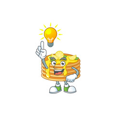 A genius lemon cream pancake mascot character design have an idea