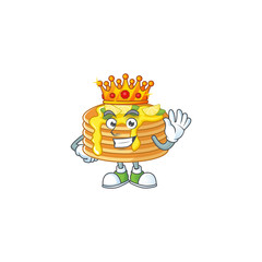The Charismatic King of lemon cream pancake cartoon character design wearing gold crown