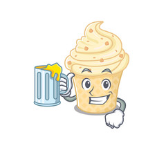 A cartoon concept of vanilla ice cream rise up a glass of beer