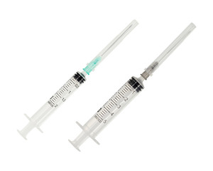 Empty plastic syringe medical isolated on white background.