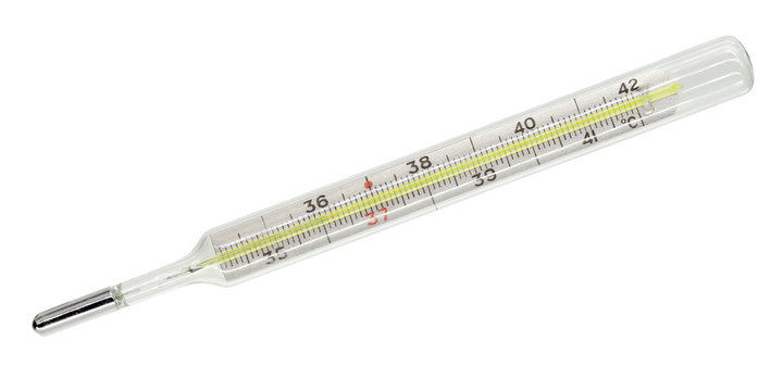 Medical mercury thermometer isolated on white a white background