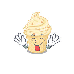 An amusing face vanilla ice cream cartoon design with tongue out